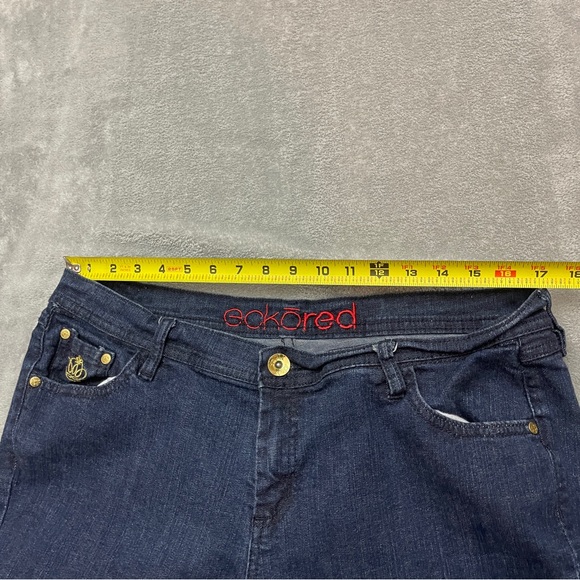 Ecko Red Womens Jeans Blue 32 Low Rise Straight Denim Embroidered (Actual 34x29) - Picture 7 of 11